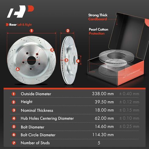 A-Premium 13.31 inch (338mm) Rear Drilled and Slotted Disc Brake Rotors + Ceramic Pads Kit Compatible with Select Lexus Models - RX350 2016-2022, RX350L 2018-2022, RX450h 2016-2022, RX450hL, 6-PC Set in Saudi Arabia