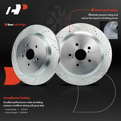 A-Premium 13.31 inch (338mm) Rear Drilled and Slotted Disc Brake Rotors + Ceramic Pads Kit Compatible with Select Lexus Models - RX350 2016-2022, RX350L 2018-2022, RX450h 2016-2022, RX450hL, 6-PC Set in Saudi Arabia