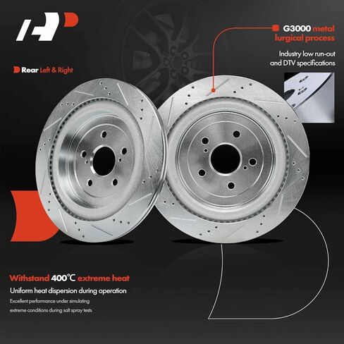 A-Premium 13.31 inch (338mm) Rear Drilled and Slotted Disc Brake Rotors + Ceramic Pads Kit Compatible with Select Lexus Models - RX350 2016-2022, RX350L 2018-2022, RX450h 2016-2022, RX450hL, 6-PC Set in Saudi Arabia