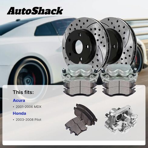 دوارات الفرامل الخلفية المحفورة والمشقوقة من AutoShack، ماسكات وسادات الفرامل السيراميكية | بديل لسيارة هوندا بايلوت 2003-2008 2001-2006 أكورا MDX 3.5L V6 AWD FWD | المغلفة الإلكترونية | طقم فرامل 8 قطع | ShadowGuard in Saudi Arabia