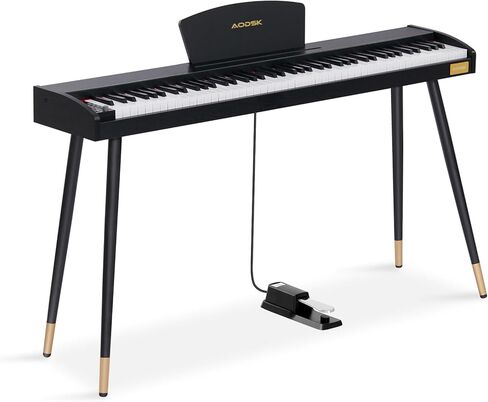 AODSK Digital Piano 88 Key Full Size Weighted Keyboard Solid Wood Frame for Beginners with Sheet Music Stand Triple Pedal Power Adapter in Kuwait
