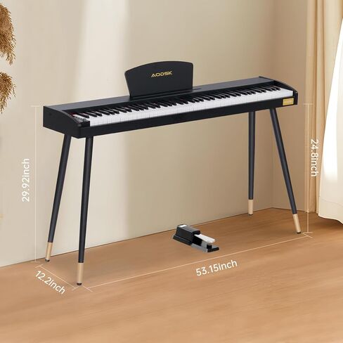 AODSK Digital Piano 88 Key Full Size Weighted Keyboard Solid Wood Frame for Beginners with Sheet Music Stand Triple Pedal Power Adapter in Kuwait