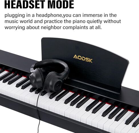 AODSK Digital Piano 88 Key Full Size Weighted Keyboard Solid Wood Frame for Beginners with Sheet Music Stand Triple Pedal Power Adapter in Kuwait