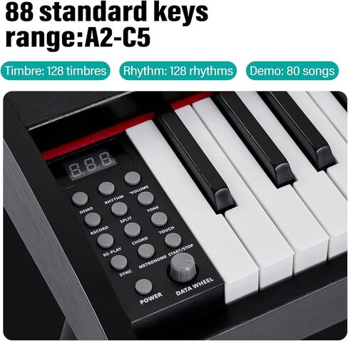 AODSK Digital Piano 88 Key Full Size Weighted Keyboard Solid Wood Frame for Beginners with Sheet Music Stand Triple Pedal Power Adapter in Kuwait