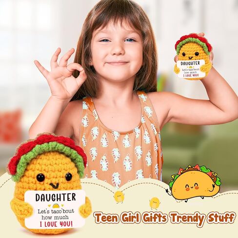 Mini Emotional Taco Support Positive Crochet Animals Funny Taco Christmas Birthday Gifts for Women Mom Daughter Sister Friend Inspirational Gifts Handmade Knitted Taco Cute Christmas Stocking Stuffer in Saudi Arabia