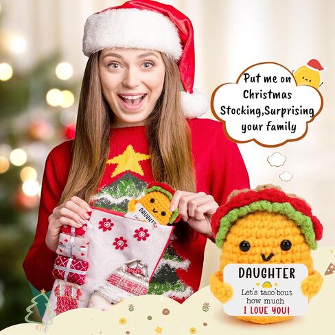 Mini Emotional Taco Support Positive Crochet Animals Funny Taco Christmas Birthday Gifts for Women Mom Daughter Sister Friend Inspirational Gifts Handmade Knitted Taco Cute Christmas Stocking Stuffer in Saudi Arabia
