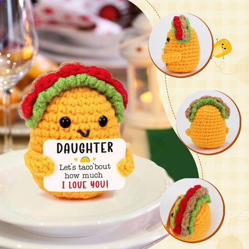 Mini Emotional Taco Support Positive Crochet Animals Funny Taco Christmas Birthday Gifts for Women Mom Daughter Sister Friend Inspirational Gifts Handmade Knitted Taco Cute Christmas Stocking Stuffer in Saudi Arabia