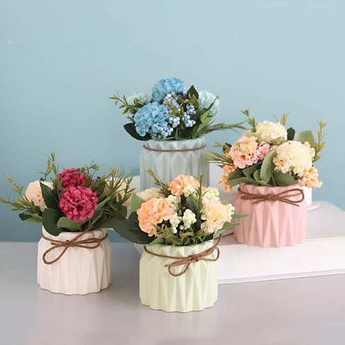 2 PCS Mini Hygrangea Artificial Flowers in Vase, Small Centerpiece Table Decorations - Fake Plant in Vase, Faux Hydrangea Flower Decor for Home, Wedding, Office and Party in Saudi Arabia