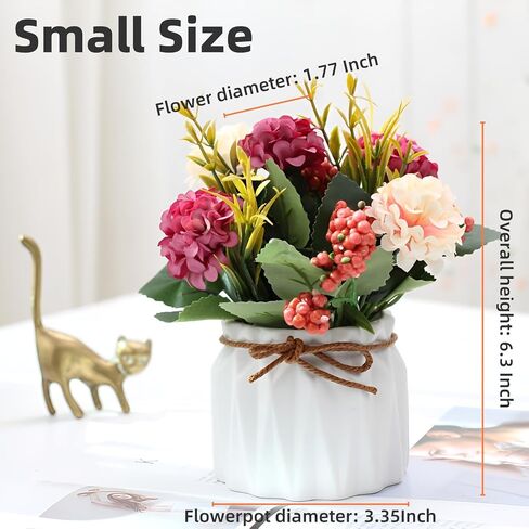2 PCS Mini Hygrangea Artificial Flowers in Vase, Small Centerpiece Table Decorations - Fake Plant in Vase, Faux Hydrangea Flower Decor for Home, Wedding, Office and Party in Saudi Arabia