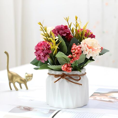 2 PCS Mini Hygrangea Artificial Flowers in Vase, Small Centerpiece Table Decorations - Fake Plant in Vase, Faux Hydrangea Flower Decor for Home, Wedding, Office and Party in Saudi Arabia