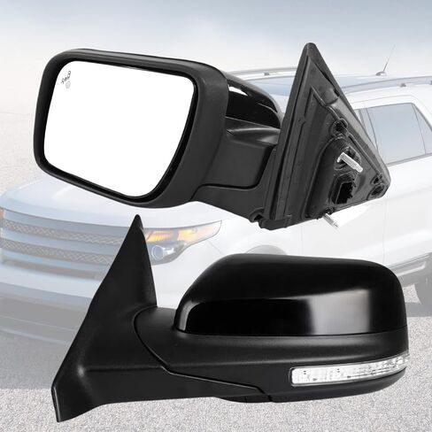 استبدال مجموعة مرآة الجانب الأيسر للسائق لسيارة Ford Explorer 2011-2019 مرآة الرؤية الخلفية مع تسخين كهربائي قابل للتعديل، إشارة الانعطاف، استبدال شاشة النقطة العمياء FO1320617، GB5Z-17683-TA، أسود 9 دبابيس in Kuwait