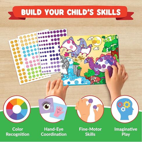 Funcils Dot Art Activity - Unicorn & Princess Sticker Kit, Toddler Art & Craft Supplies for Kids, Birthday Gifts for Boys & Girls Ages 3, 4, 5, 6, 7 Year Old - Kids Travel Toys, Airplane Must Have in Kuwait