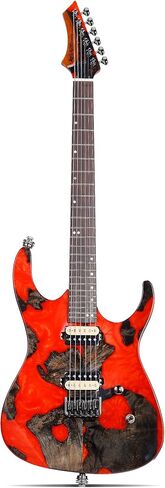 Leo Jaymz Electric Guitar Monsoon Deluxe Series, Reverse Headstock, Burl Top, Mahogany Body, Roasted Maple Neck, Rosewood Fretboard, Case and Capo (Green Colorful Deluxe) in Kuwait