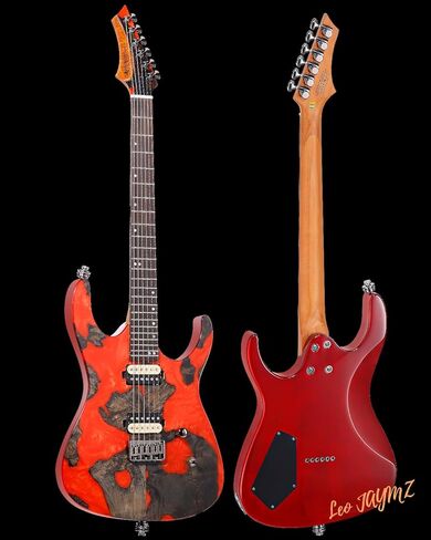 Leo Jaymz Electric Guitar Monsoon Deluxe Series, Reverse Headstock, Burl Top, Mahogany Body, Roasted Maple Neck, Rosewood Fretboard, Case and Capo (Green Colorful Deluxe) in Kuwait