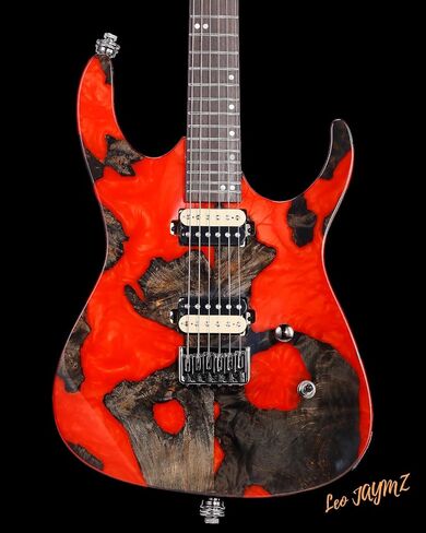 Leo Jaymz Electric Guitar Monsoon Deluxe Series, Reverse Headstock, Burl Top, Mahogany Body, Roasted Maple Neck, Rosewood Fretboard, Case and Capo (Green Colorful Deluxe) in Kuwait