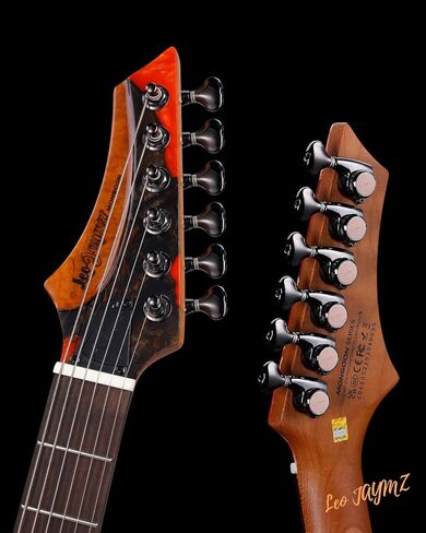 Leo Jaymz Electric Guitar Monsoon Deluxe Series, Reverse Headstock, Burl Top, Mahogany Body, Roasted Maple Neck, Rosewood Fretboard, Case and Capo (Green Colorful Deluxe) in Kuwait