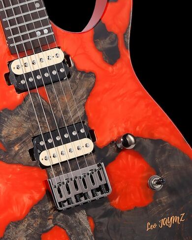 Leo Jaymz Electric Guitar Monsoon Deluxe Series, Reverse Headstock, Burl Top, Mahogany Body, Roasted Maple Neck, Rosewood Fretboard, Case and Capo (Green Colorful Deluxe) in Kuwait