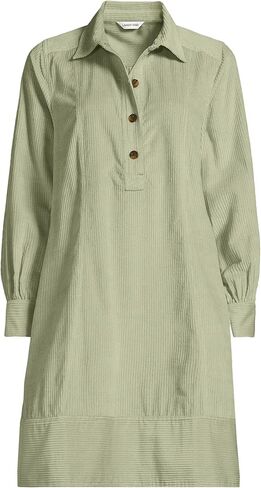 Lands' End Women's Wide Wale Cord Popover Long Sleeve Shirt Dress in Saudi Arabia