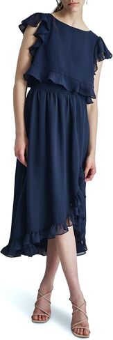 DKNY Womens Ruffle Sleeve Cinchined Waist Fit & Flare Midi Dress in Saudi Arabia