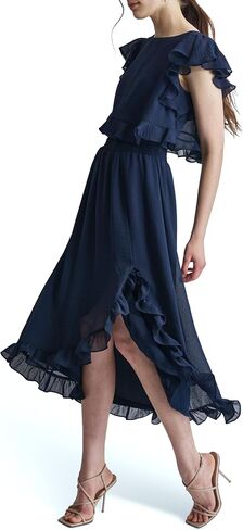 DKNY Womens Ruffle Sleeve Cinchined Waist Fit & Flare Midi Dress in Saudi Arabia