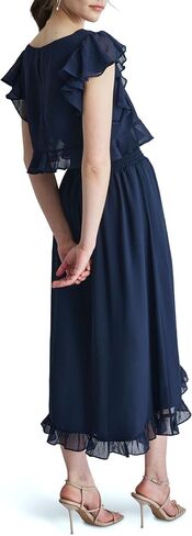 DKNY Womens Ruffle Sleeve Cinchined Waist Fit & Flare Midi Dress in Saudi Arabia