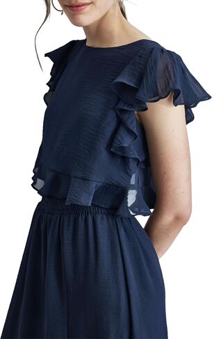 DKNY Womens Ruffle Sleeve Cinchined Waist Fit & Flare Midi Dress in Saudi Arabia