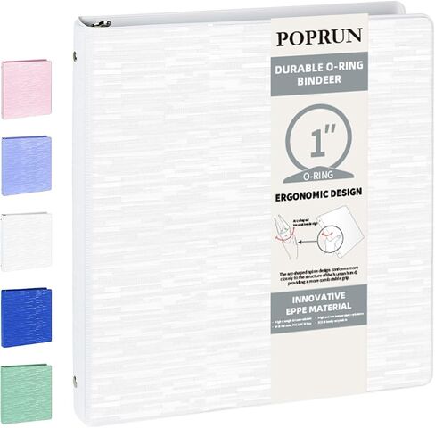 POPRUN 3 Ring Binder 1 Inch, PVC-Free Durable Organizer with 2 Inside Pockets for School & Office, Heavy-Duty Binder Holds 175 Sheets (8.5" x 11" Paper), 1 Pack, Pink in Kuwait