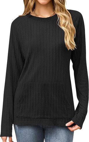 2025 New Womens Long Sleeve Shirts Casual Crew Neck Lightweight Pullover Tops With Pockets in Saudi Arabia