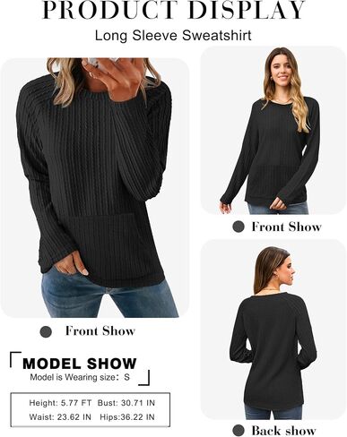 2025 New Womens Long Sleeve Shirts Casual Crew Neck Lightweight Pullover Tops With Pockets in Saudi Arabia