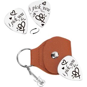 UNICRAFTALE I Pick You Double Side Guitar Picks Plectrum Guitar Set with Heart 1PC Stainless Steel Guitar Pick Keychain with Brown Leather Case Guitar Picks Gifts for Guitar Musician Boyfriend in Saudi Arabia