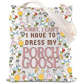 KUIYAI Porch Goose Lovers Tote Bag Cartoon Goose Meme Gift Silly Goose Gift Sorry I Can’t I Have To Dress My Pouch Goose Bag in Saudi Arabia