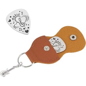 UNICRAFTALE 1pc Guitar Picks Gifts Stainless Steel Guitar Pick Keychain with PU Leather Case Heart Music Notes Plectrum Guitar Set Graduates Christmas Valentines Gifts for Guitar Player Musician Lover in Saudi Arabia