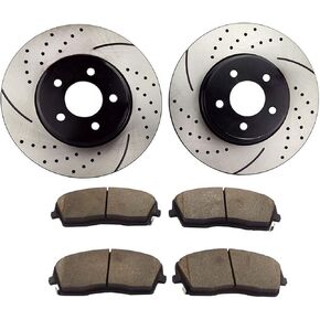 QPD10015 Front Brake kit with Drilled/Slotted Rotors and Ceramic Brake pads for 2005-2017 Chrysler 300 | 2006-2017 Dodge Challenger/Charger/Magnum V6 RWD in Saudi Arabia