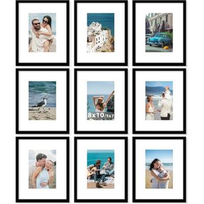 9 Pack 12x12 Picture Frame Gallery Wall Frame Set for 8x8 or 10x10 with 2 Mat or 12x12 Without Mat, Square Collage Wall Decor Photo Frames Bulk Set of 9 for Wall Hanging, Black in Kuwait