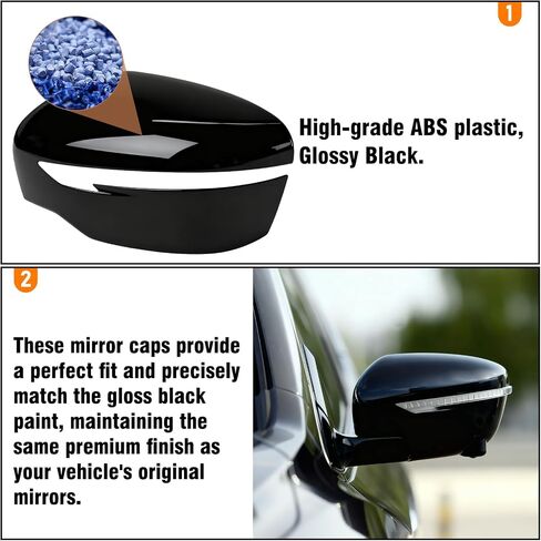 Moonlinks متوافقة مع Nissan Rogue 2014-2020/Murano 2015-2024/Pathfinder 2017-2020 استبدال غطاء مرآة السائق الأيسر، غطاء مرآة بمشبك على الجانب الأيسر باللون الأسود اللامع يحل محل 96374-4BA0A in Kuwait