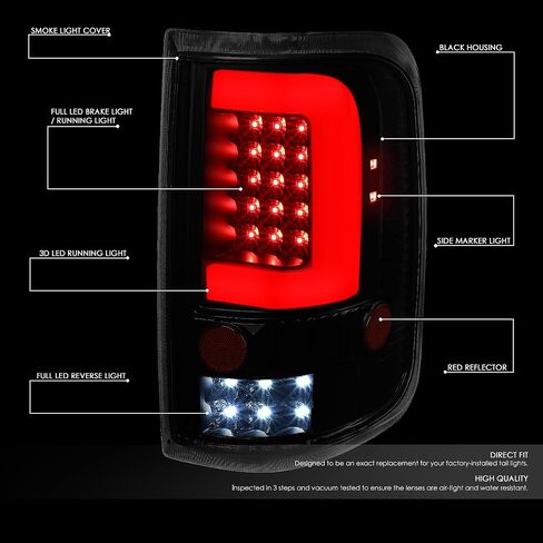 Auto Dynasty Full LED Tail Light Compatible with 2004-2008 Ford F150 Lobo, with 3D LED Stripe Bar, Brake & Reverse Lamps, Black Housing Smoke Lens in Saudi Arabia