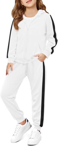 Haloumoning Girls 2 Piece Outfits Sweatsuit Kids Athletic Zip Up Hoodie and Sweatpants Clothing Sets 5-14Y in Saudi Arabia