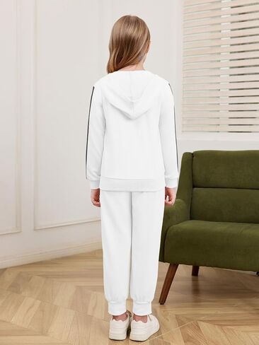 Haloumoning Girls 2 Piece Outfits Sweatsuit Kids Athletic Zip Up Hoodie and Sweatpants Clothing Sets 5-14Y in Saudi Arabia
