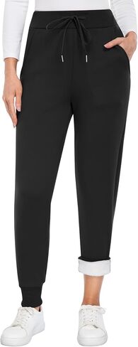 NORMOV Women's Winter Fleece Sweatpants - Sherpa Lined Warm Joggers with Pockets, Fuzzy Thermal Pants for Snow Days in Saudi Arabia