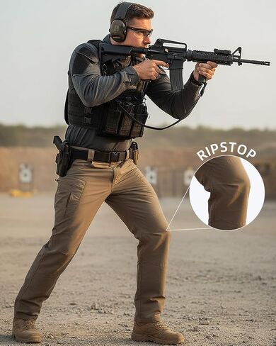 Men's Stretch Tactical Pants Waterproof Ripstop Fabric Cargo Pants Lightweight Casual Hiking Outdoor Work Pants (No Belt) in Saudi Arabia