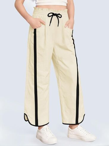 Haloumoning Girls Baggy Wide Leg Pants Kids Striped Elastic Waist Parachute Track Pants with Pockets 5-14 Years in Saudi Arabia