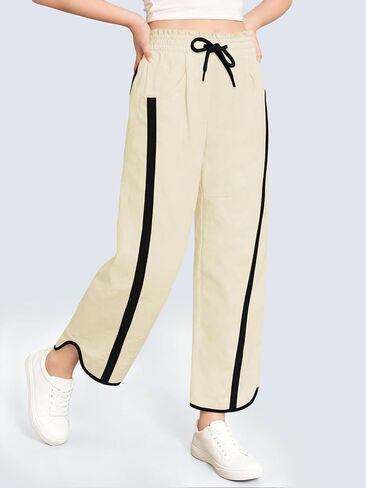 Haloumoning Girls Baggy Wide Leg Pants Kids Striped Elastic Waist Parachute Track Pants with Pockets 5-14 Years in Saudi Arabia