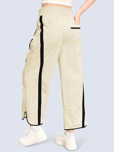 Haloumoning Girls Baggy Wide Leg Pants Kids Striped Elastic Waist Parachute Track Pants with Pockets 5-14 Years in Saudi Arabia
