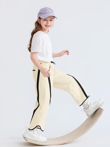 Haloumoning Girls Baggy Wide Leg Pants Kids Striped Elastic Waist Parachute Track Pants with Pockets 5-14 Years in Saudi Arabia