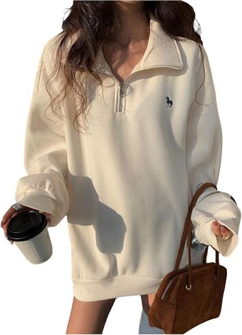 SweatyRocks Women's Half Zip Oversized Sweatshirt Quarter Zip Pullover Fall Fashion Hoodies in Saudi Arabia