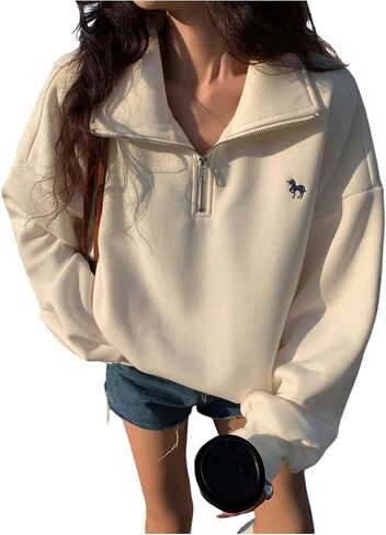SweatyRocks Women's Half Zip Oversized Sweatshirt Quarter Zip Pullover Fall Fashion Hoodies in Saudi Arabia