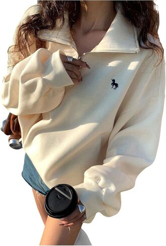 SweatyRocks Women's Half Zip Oversized Sweatshirt Quarter Zip Pullover Fall Fashion Hoodies in Saudi Arabia