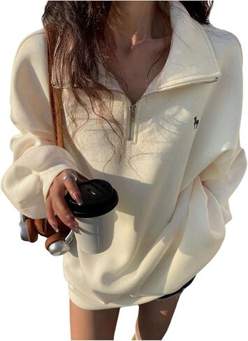 SweatyRocks Women's Half Zip Oversized Sweatshirt Quarter Zip Pullover Fall Fashion Hoodies in Saudi Arabia