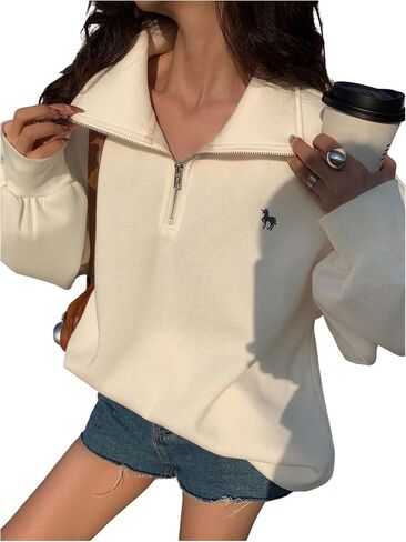 SweatyRocks Women's Half Zip Oversized Sweatshirt Quarter Zip Pullover Fall Fashion Hoodies in Saudi Arabia
