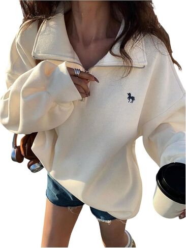 SweatyRocks Women's Half Zip Oversized Sweatshirt Quarter Zip Pullover Fall Fashion Hoodies in Saudi Arabia